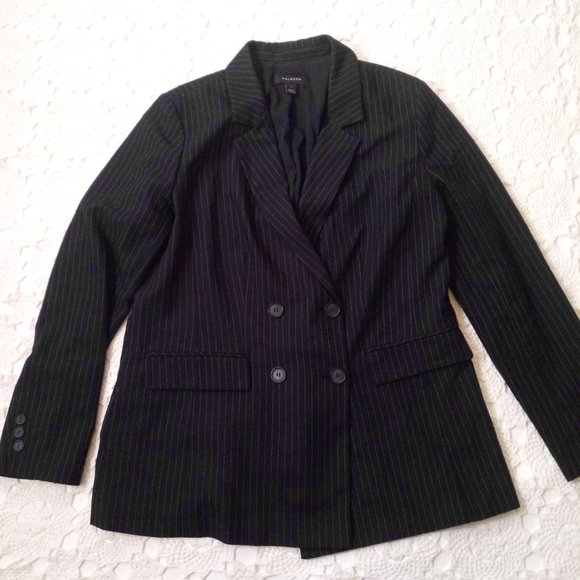 Halogen Jackets & Blazers - Halogen Blazer Jacket Navy Pinstripe Double Breasted Notch Collar Knit XL Women